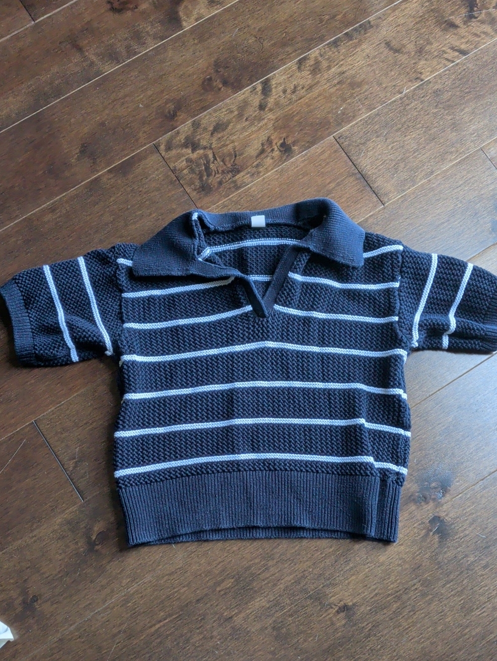 Oldโ Navy Navy and White Striped Knit Polo Sweater